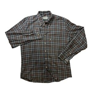Barbour Rutland Grey Orange Plaid Regular Fit Button Down Shirt Mens Medium M